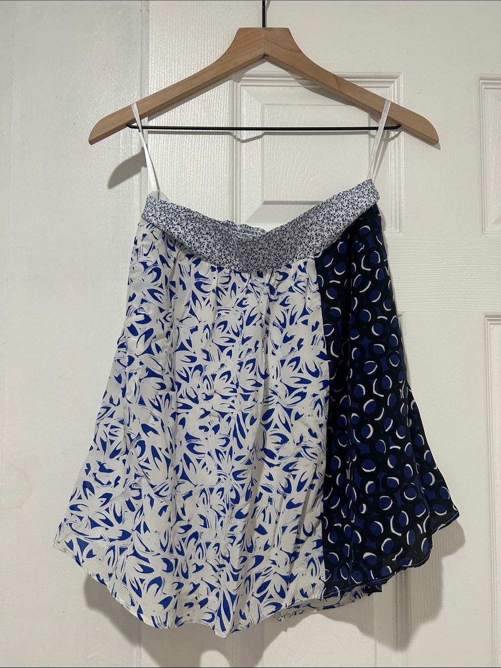 Blue & White Mixed-Print A-Line Skirt